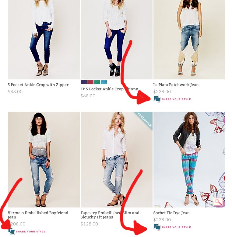 certain products on free peoples website give consumers the option to share your style