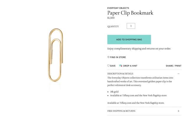 paper clip bookmark tiffanys